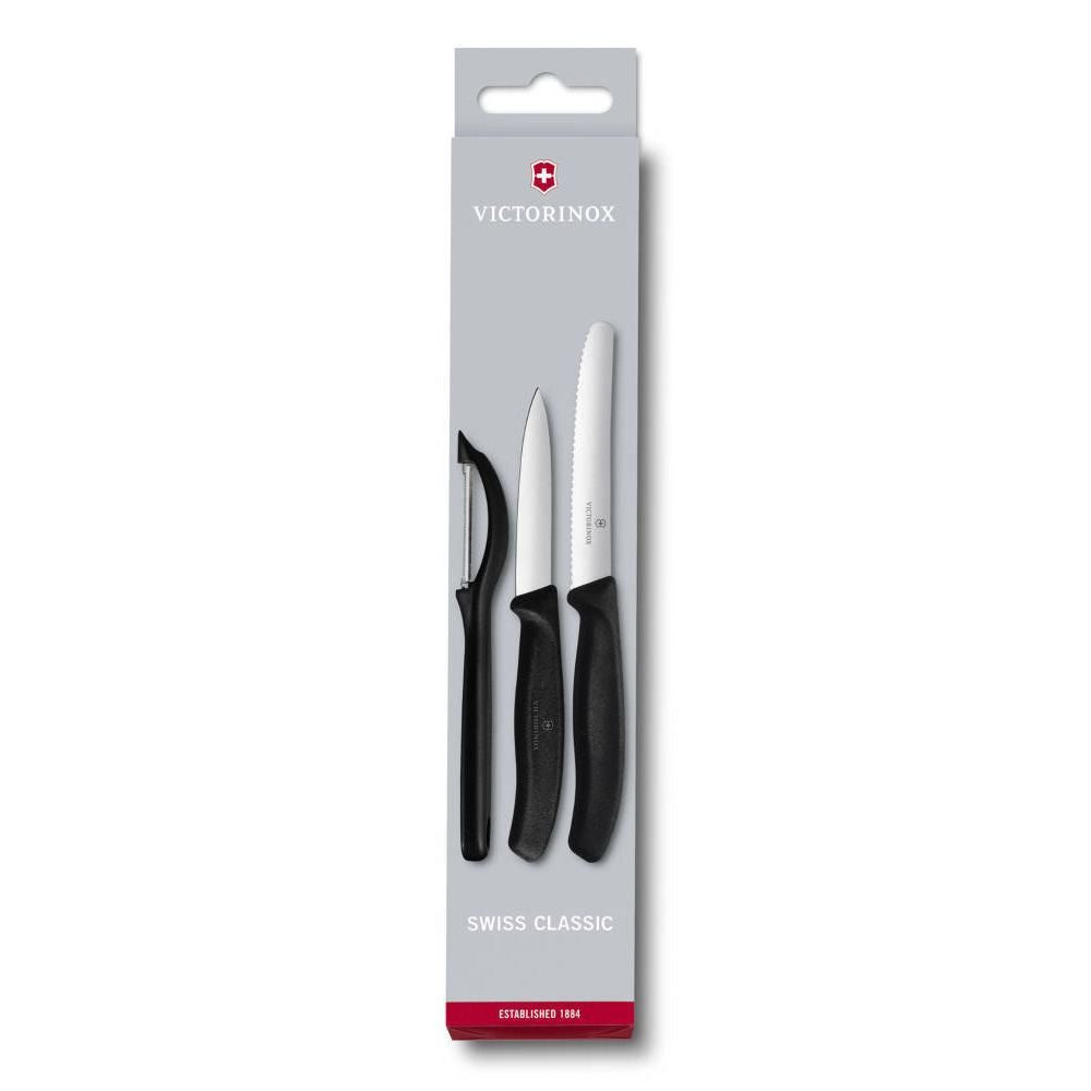 Swiss Classic Paring Knife Set with Peeler, 3 Pieces – Black