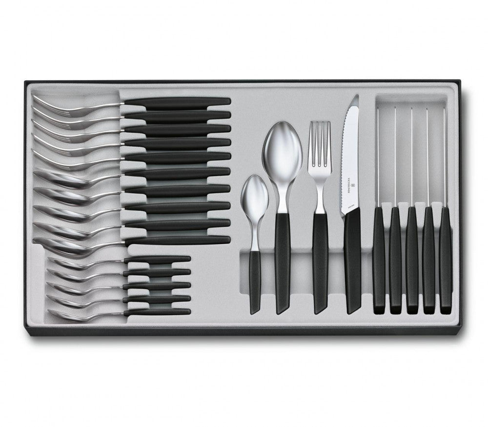 Swiss Modern Cutlery Set, 24 Pieces – Black