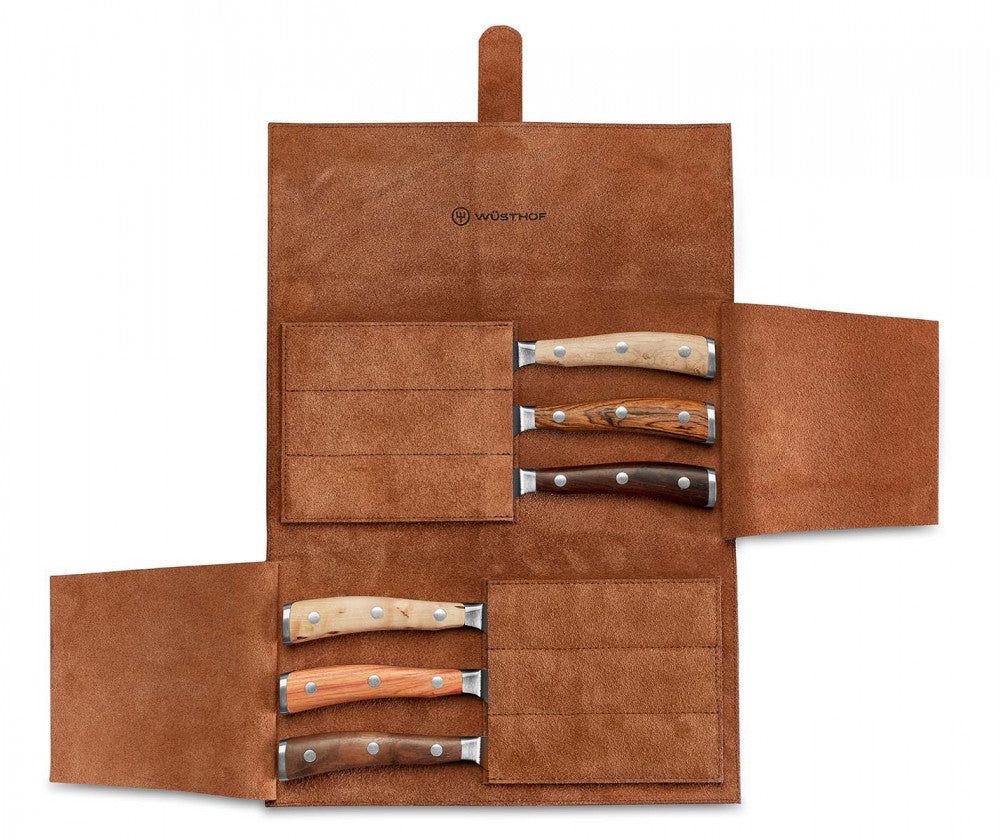 Ikon Steak Knife Set in Leather Case, 6 Pieces – Mixed Wood