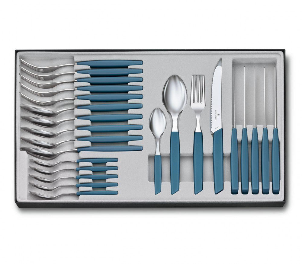 Swiss Modern Cutlery Set, 24 Pieces – Cornflower Blue