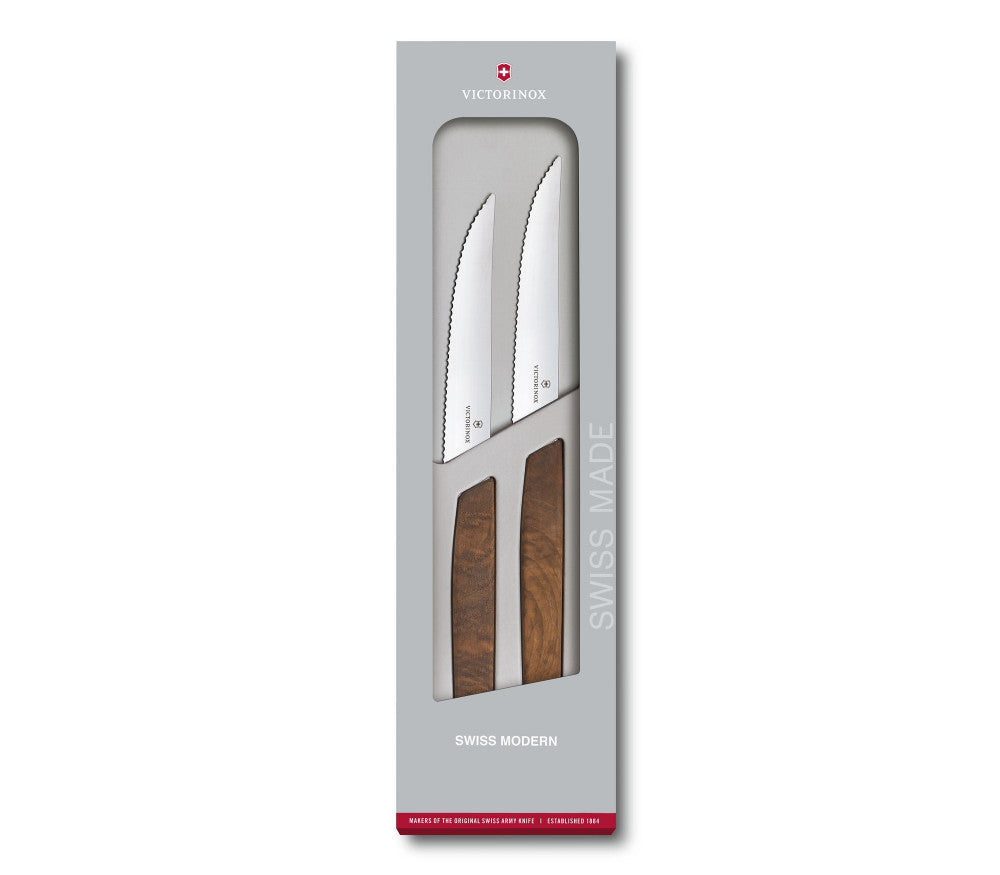 Swiss Modern Steak Knife Set, 2 Pieces – Walnut